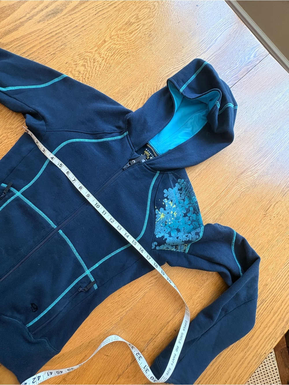 Mountain Hardware Hoodie Sweatshirt Full Zip Jacket Blue Floral Print Size S - Picture 3 of 7